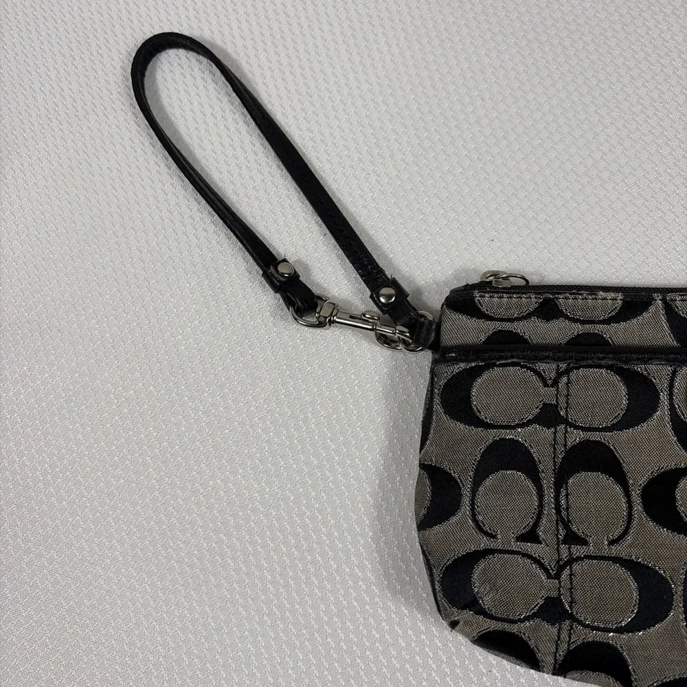 COACH ICONIC CANVAS GLITTER ZIPPY SLIM SMALL WRISTLET WALLET BLACK/GREY